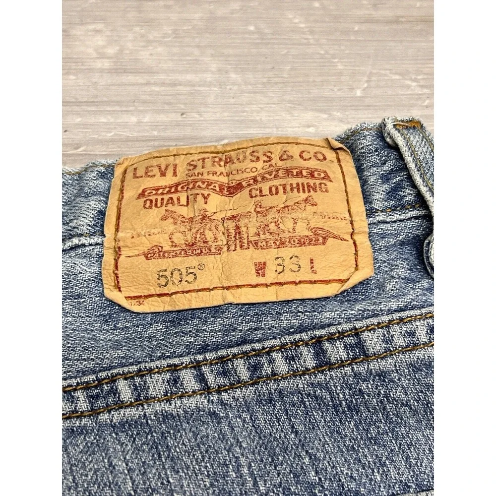 Vintage Mens Sz 33 Levis 505 Regular Fit Distressed Cutoff Jean Shorts Dad Jorts